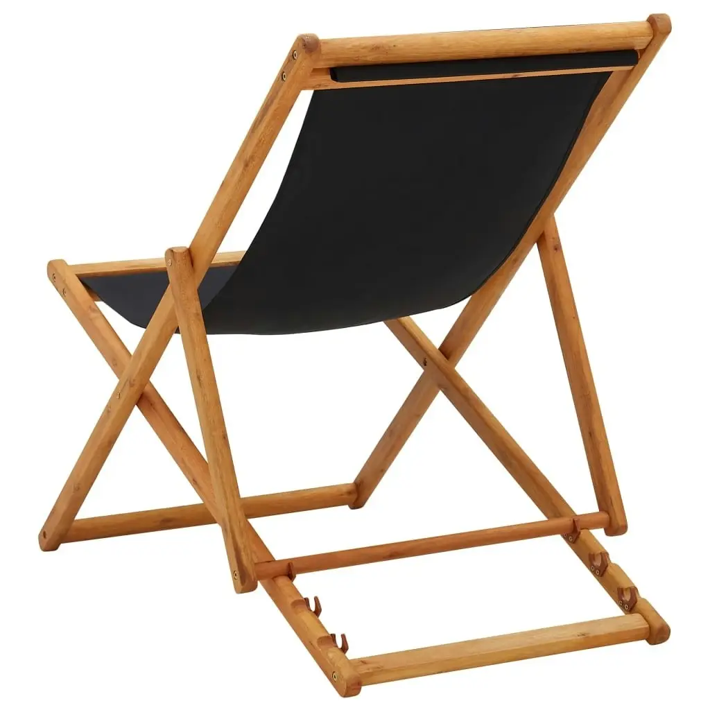 Folding Beach Chair Eucalyptus Wood and Fabric Black 310316