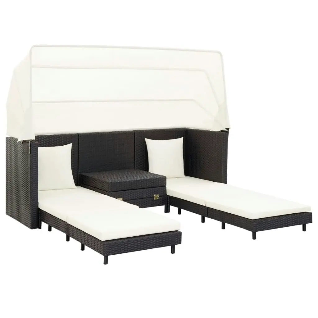 Extendable 3-Seater Sofa Bed with Roof Poly Rattan Black 46075