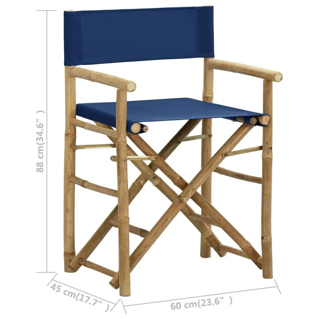 Folding Director's Chairs 2 pcs Blue Bamboo and Fabric 313030