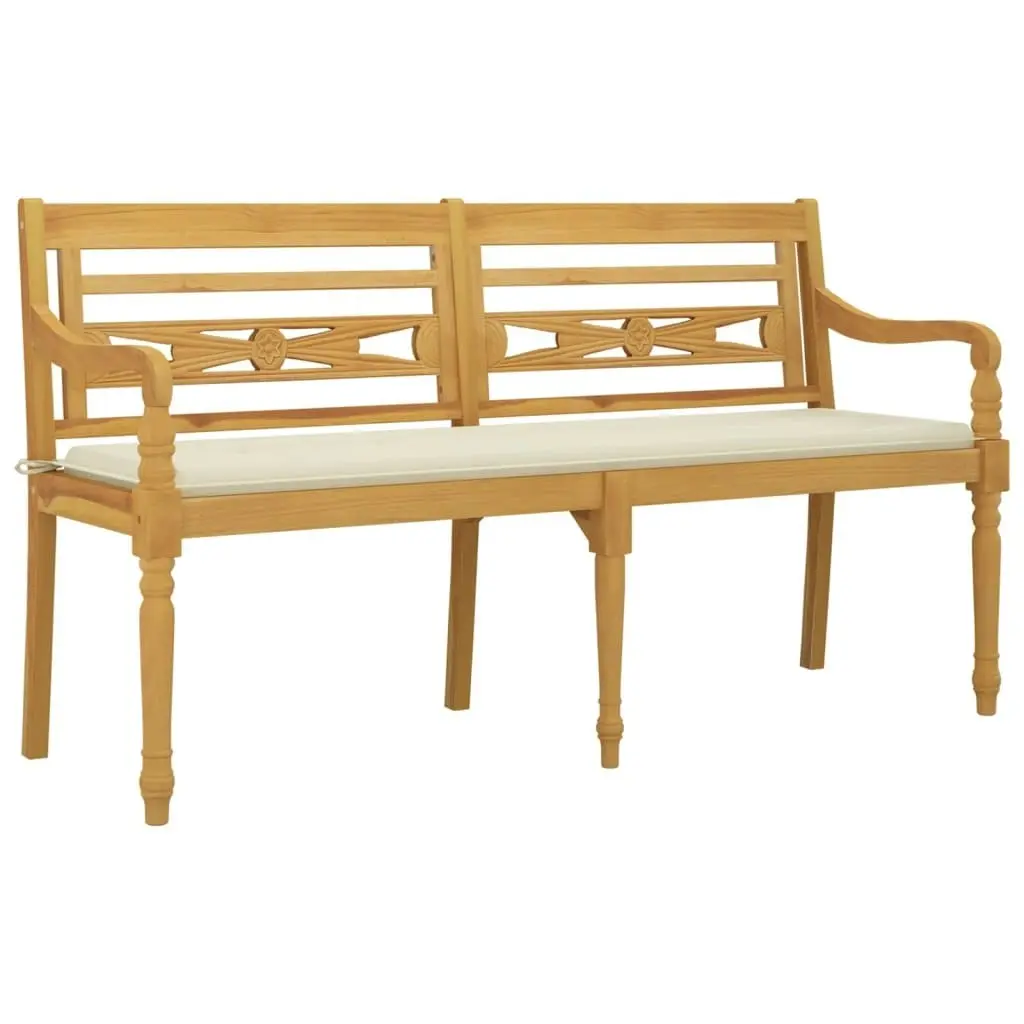 Batavia Bench with Cream Cushion 150 cm Solid Wood Teak 3100828