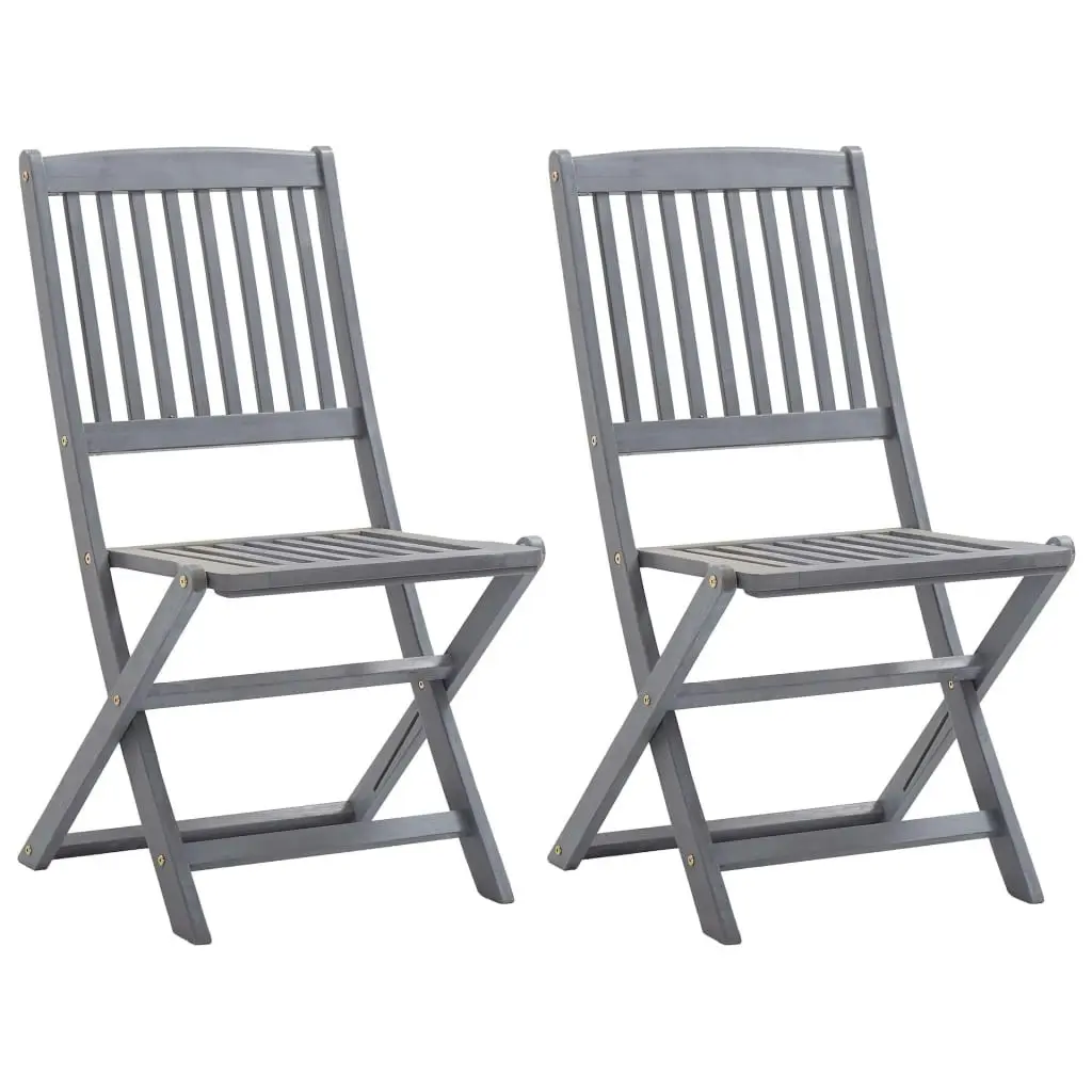 Folding Outdoor Chairs 2 pcs with Cushions Solid Acacia Wood 3064538