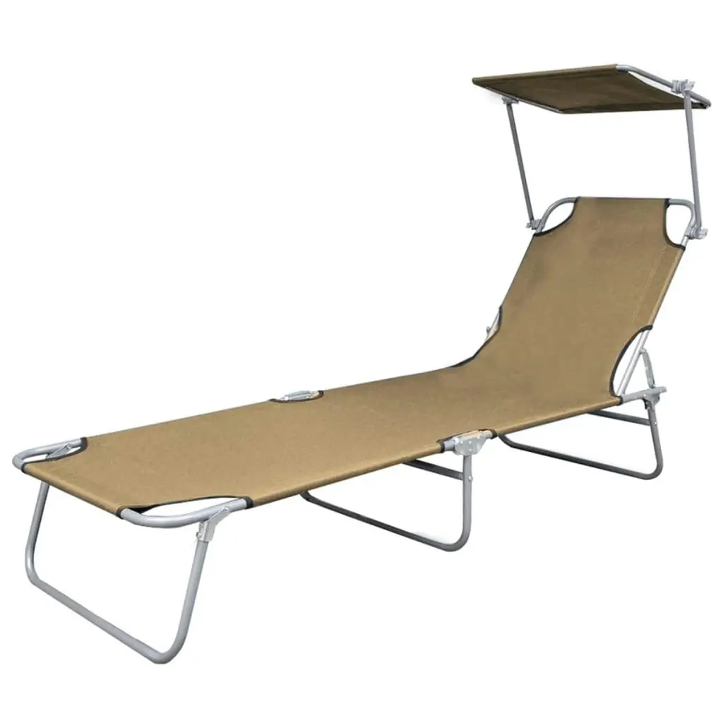 Folding Sun Lounger with Canopy Steel Taupe 44292