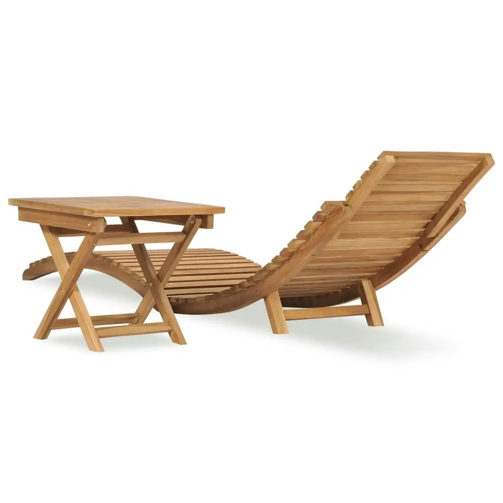 Folding Sun Lounger with Table Solid Teak Wood 310666