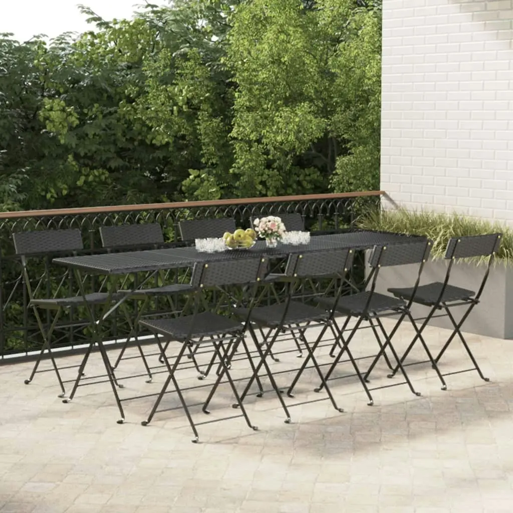 Folding Bistro Chairs 8 pcs Black Poly Rattan and Steel 3152114