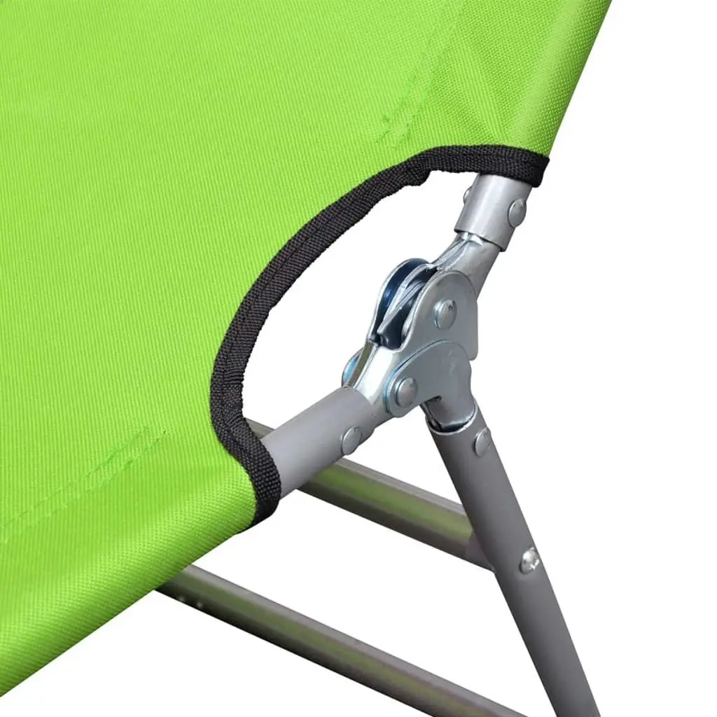 Folding Sun Lounger with Head Cushion Powder-coated Steel Green 41484