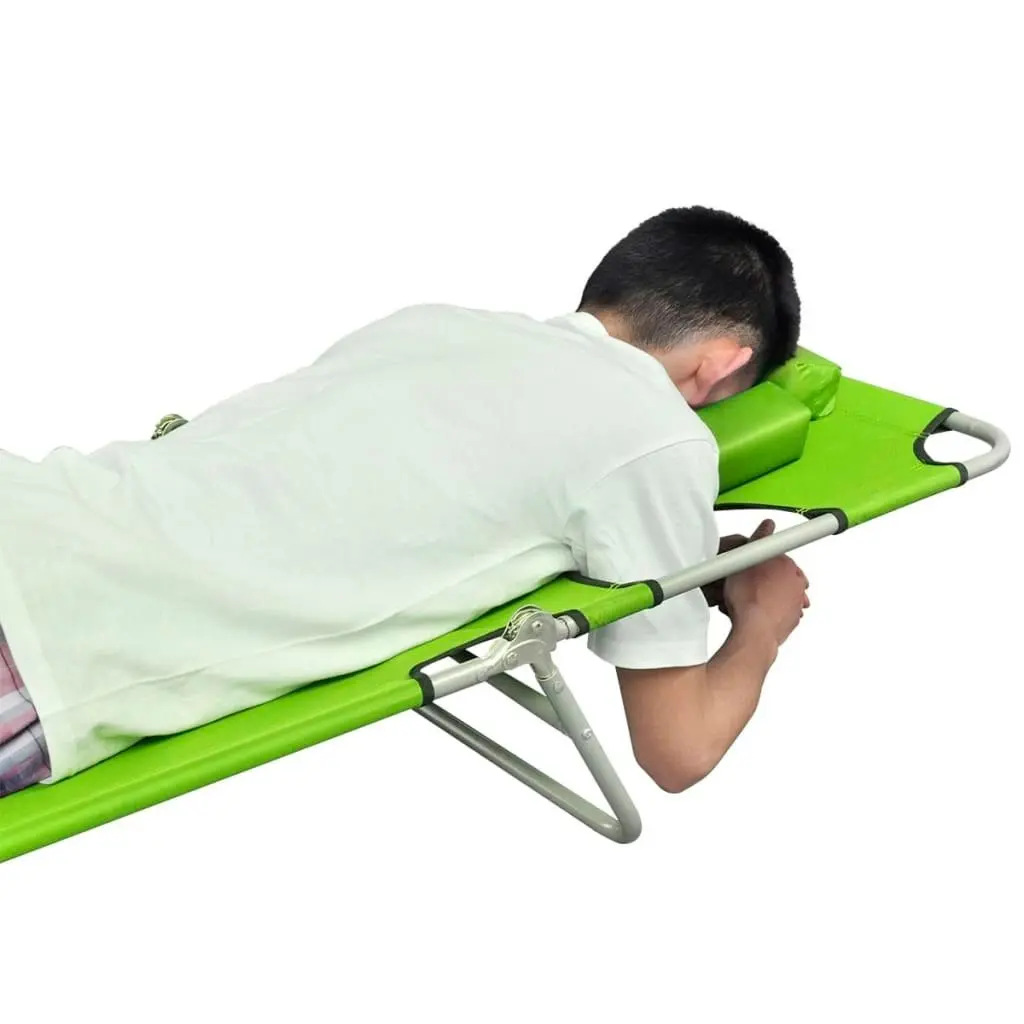 Folding Sun Lounger with Head Cushion Powder-coated Steel Green 41484