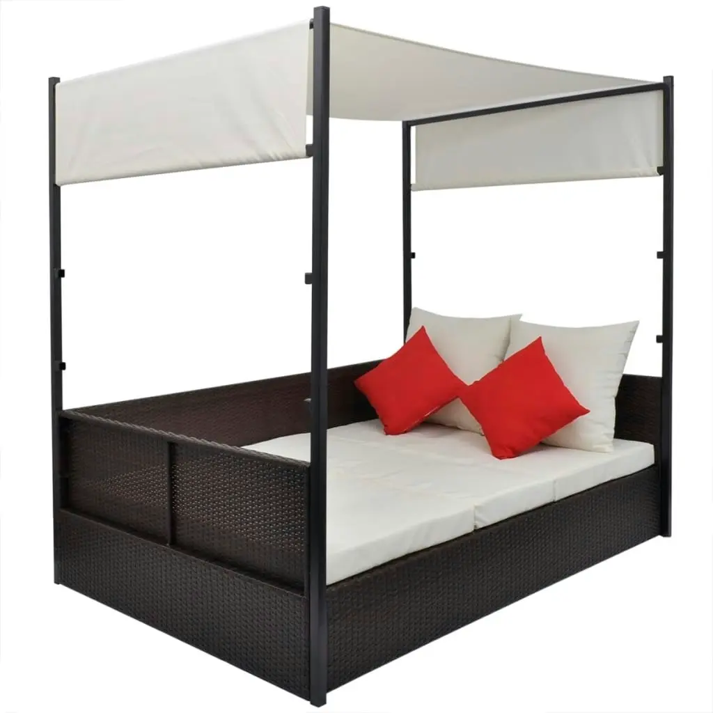 Garden Bed with Canopy Brown 190x130 cm Poly Rattan 42900