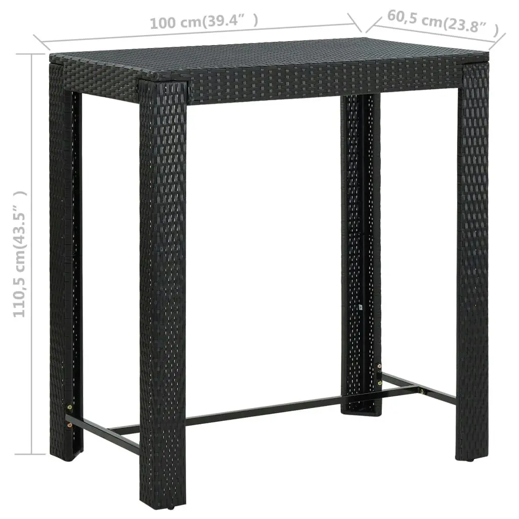 Garden Bar Table Black 100x60.5x110.5 cm Poly Rattan 45874