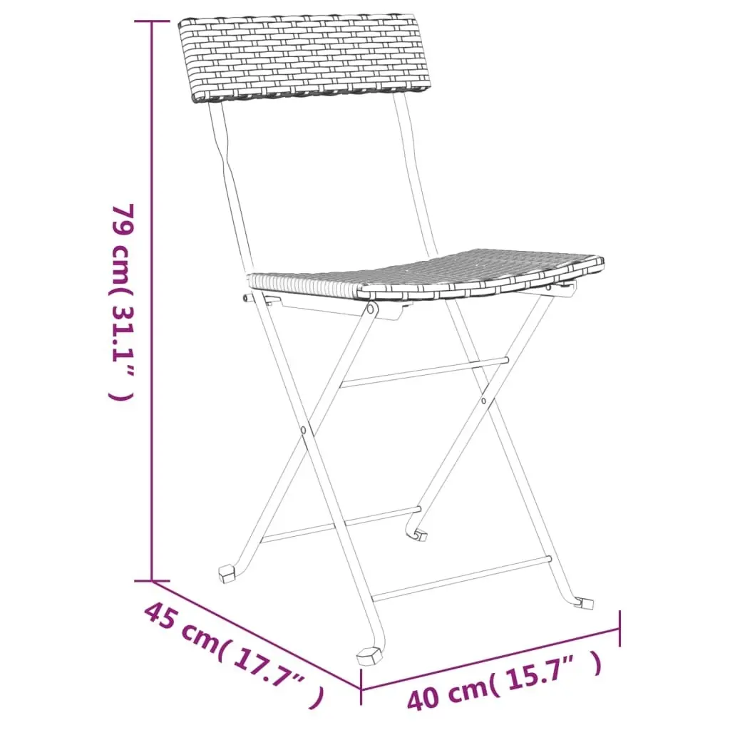 Folding Bistro Chairs 6 pcs Brown Poly Rattan and Steel 3152116