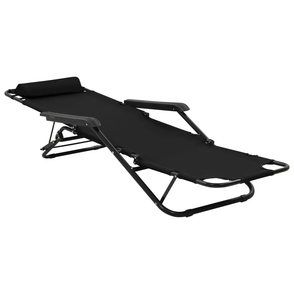 Folding Sun Loungers 2 pcs with Footrests Steel Black 44343