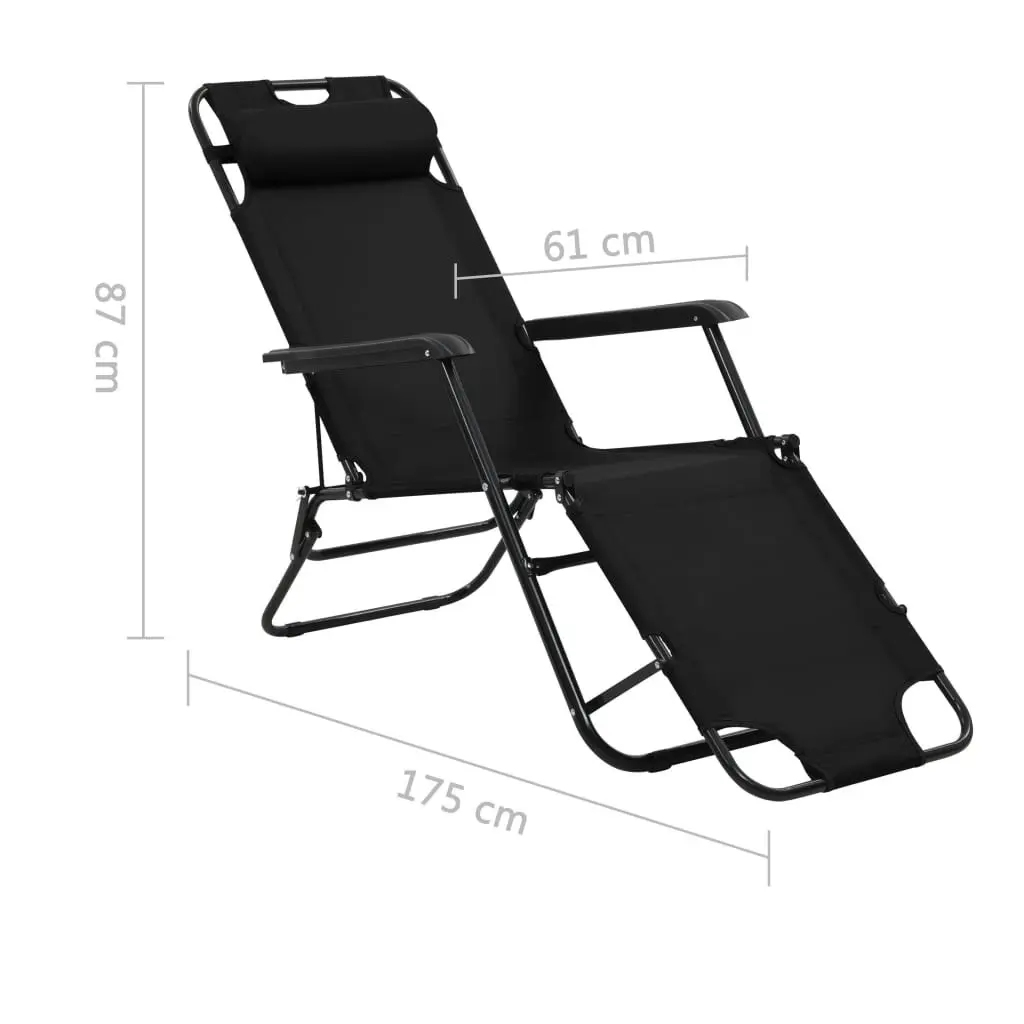 Folding Sun Loungers 2 pcs with Footrests Steel Black 44343