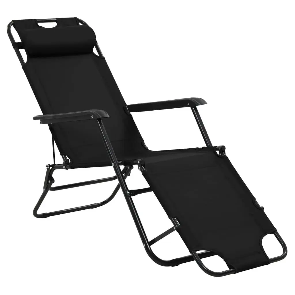 Folding Sun Loungers 2 pcs with Footrests Steel Black 44343