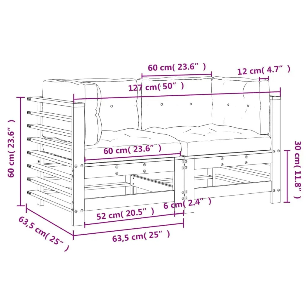 Corner Sofas with Cushions 2 pcs Solid Wood Pine 825681