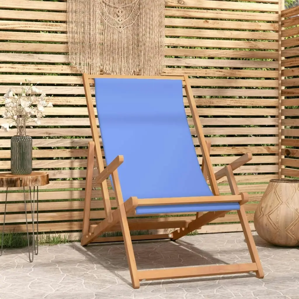 Folding Beach Chair Solid Wood Teak Blue 317697