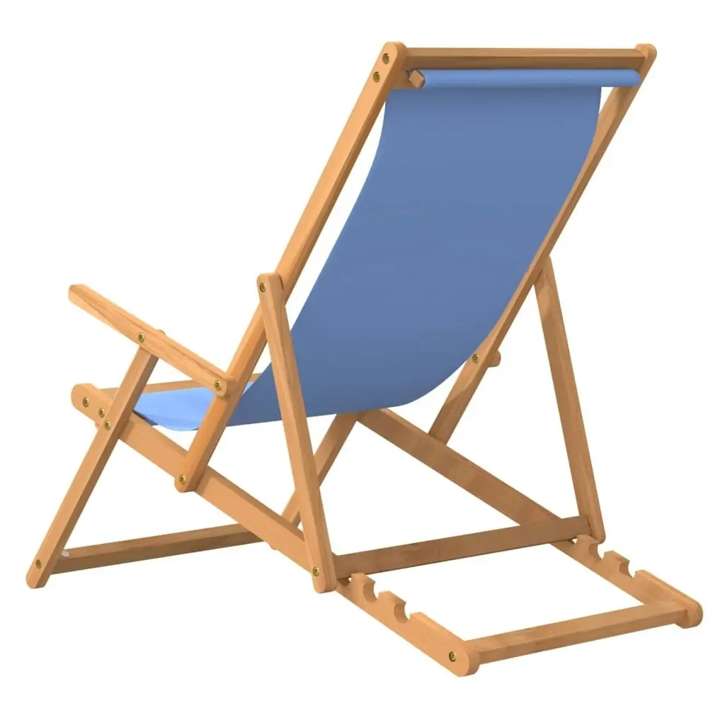 Folding Beach Chair Solid Wood Teak Blue 317697