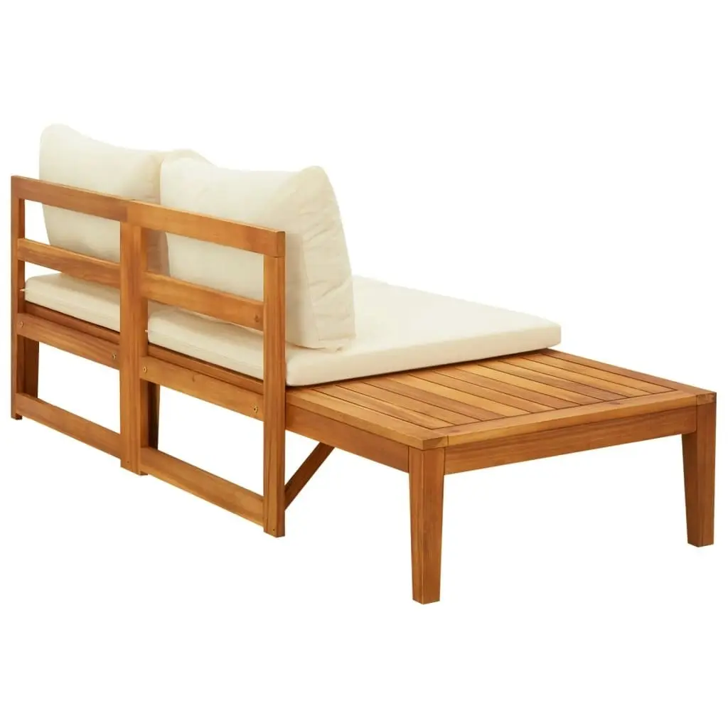 Garden Bench with Table Cream White Cushions Solid Acacia Wood 316314