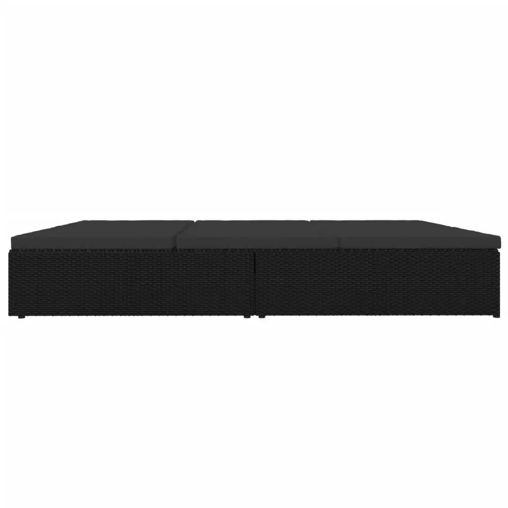 Convertible Sun Bed with Cushions Poly Rattan Black 317241