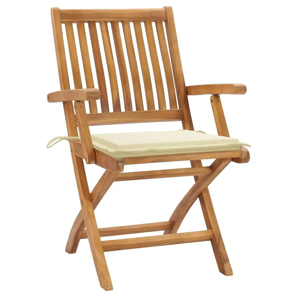 Garden Chairs 2 pcs with Cream Cushions Solid Teak Wood 3062408