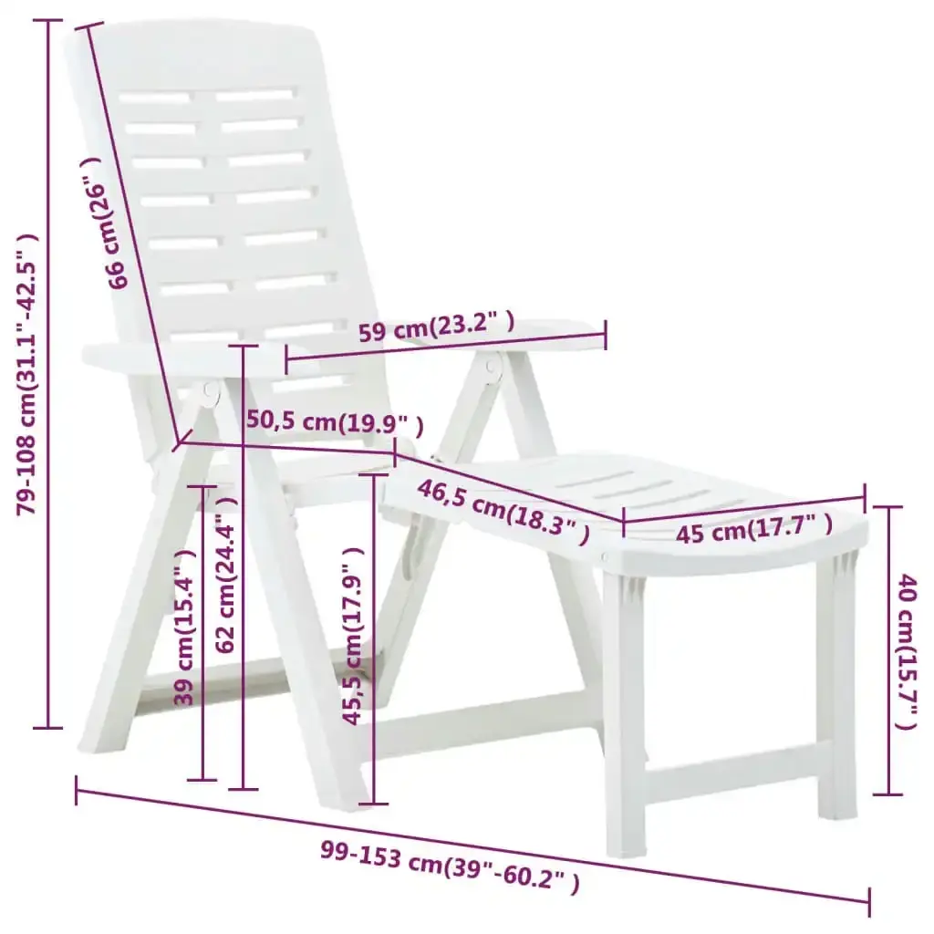 Folding Sun Lounger Plastic White 48757