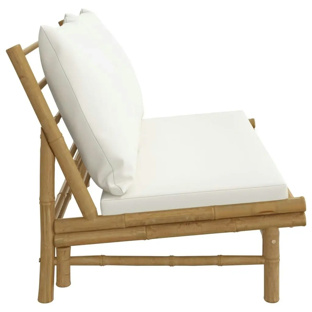 Garden Bench with Cream White Cushions Bamboo 363453