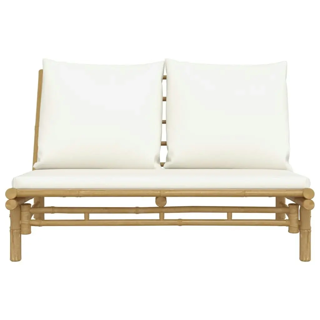 Garden Bench with Cream White Cushions Bamboo 363453