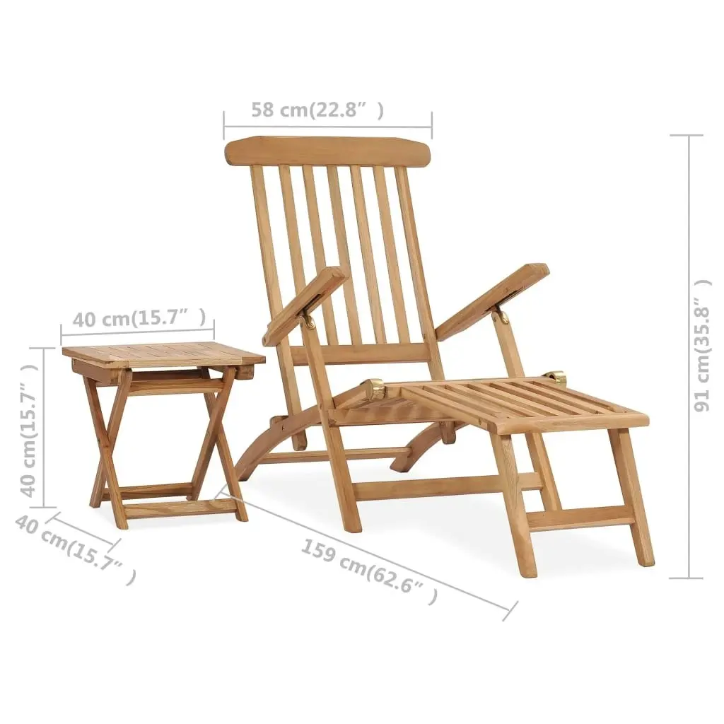 Garden Deck Chair with Footrest and Table Solid Teak Wood 315376