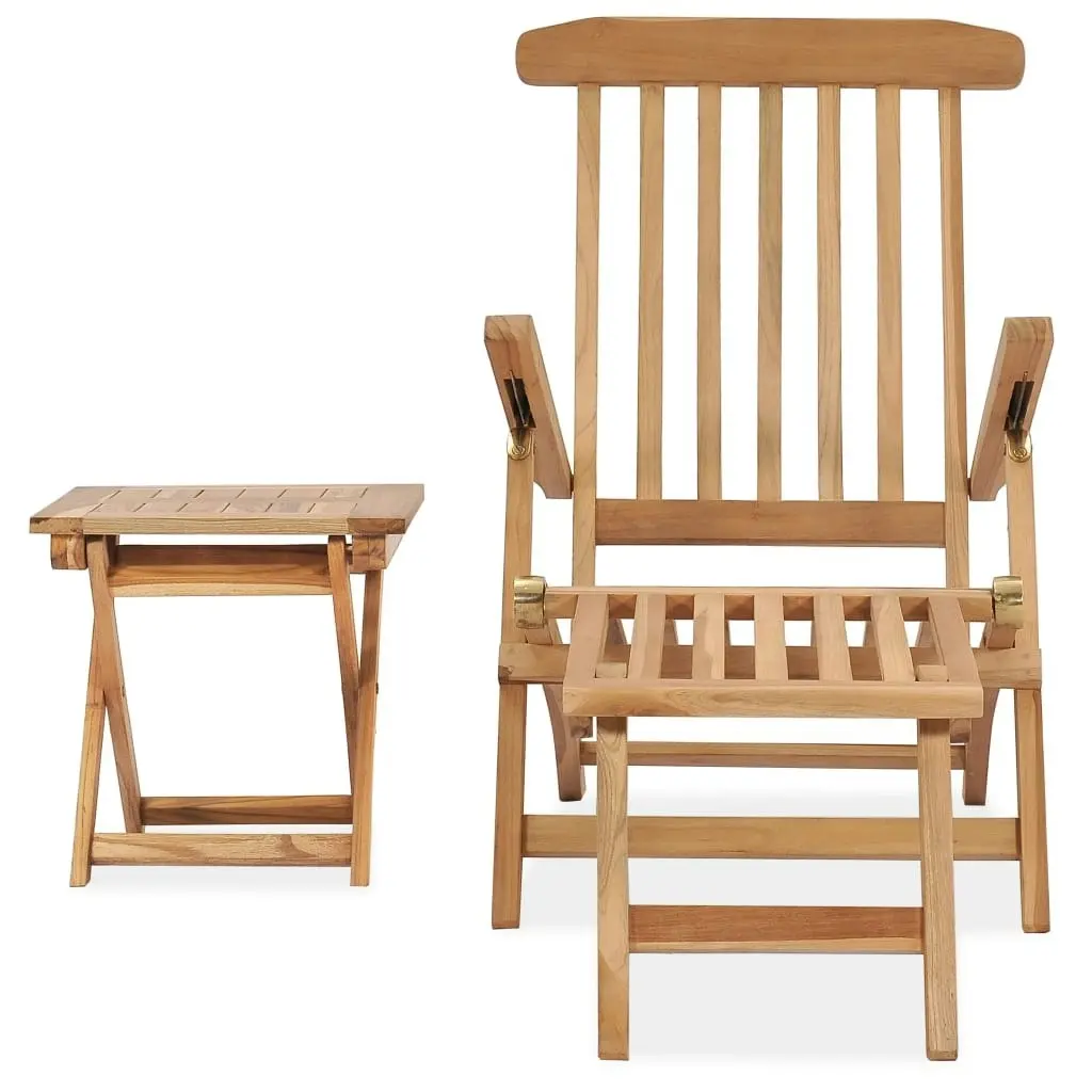 Garden Deck Chair with Footrest and Table Solid Teak Wood 315376