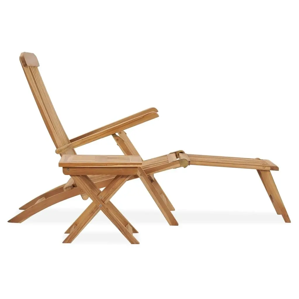 Garden Deck Chair with Footrest and Table Solid Teak Wood 315376