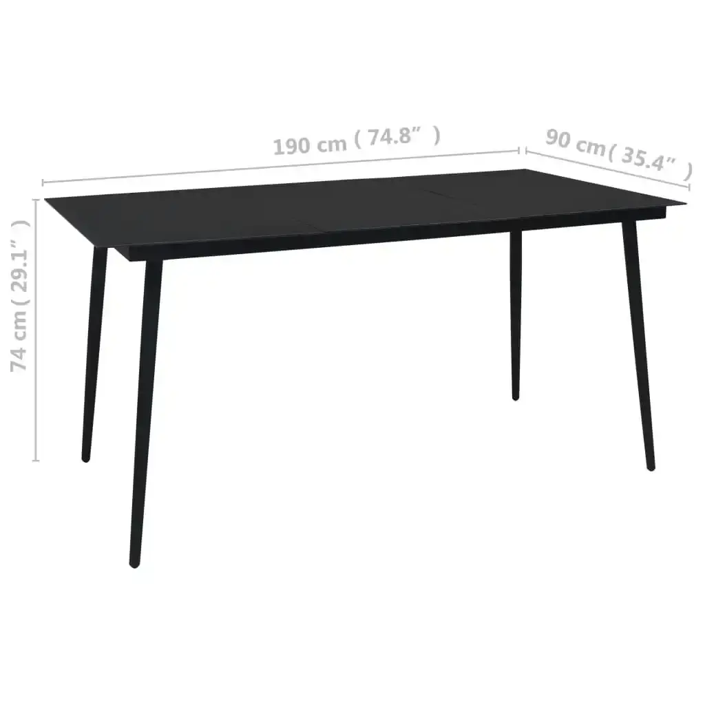 Garden Dining Table Black 190x90x74 cm Steel and Glass 312159