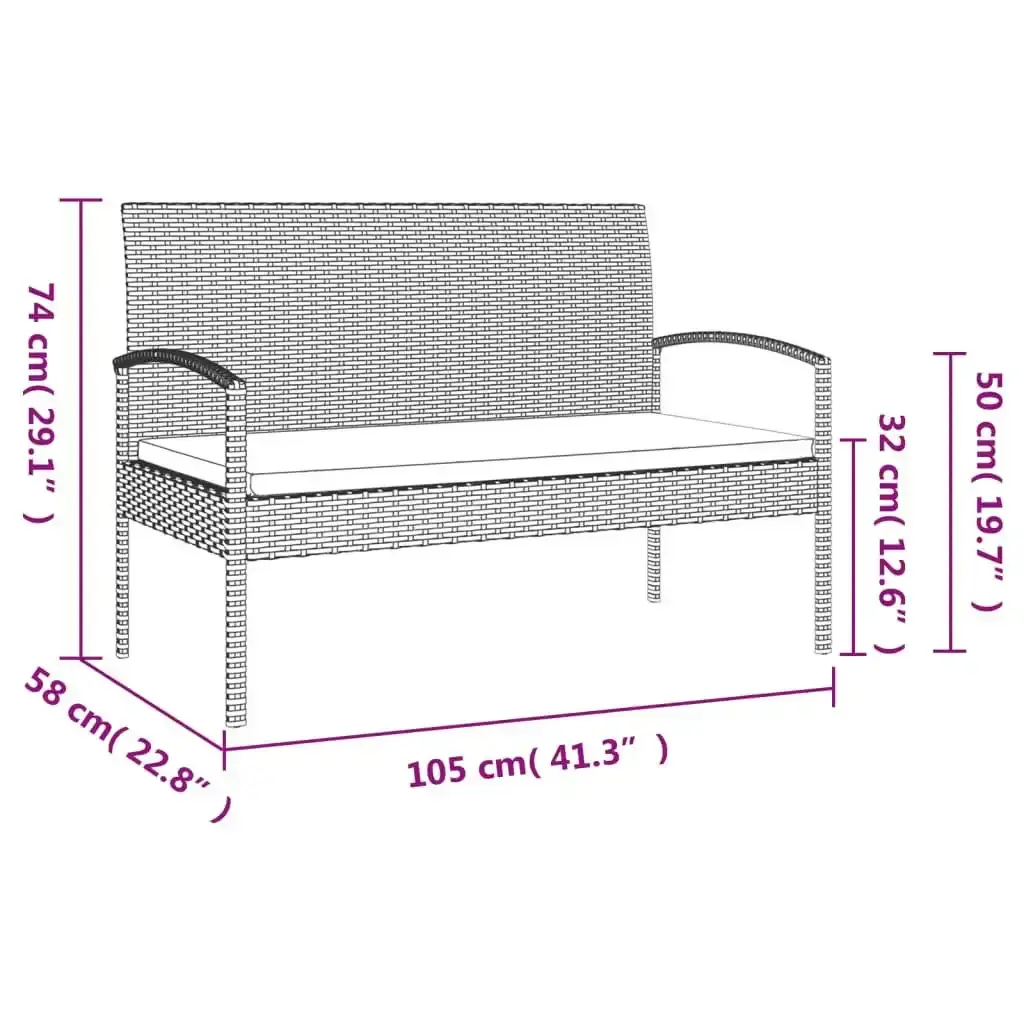 Garden Bench with Cushion Grey 105 cm Poly Rattan 362167