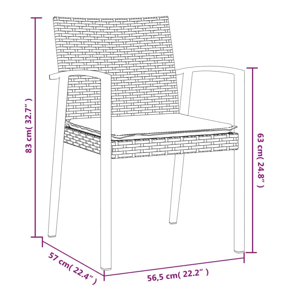 Garden Chairs with Cushions 2 pcs Brown 56.5x57x83 cm Poly Rattan 364095