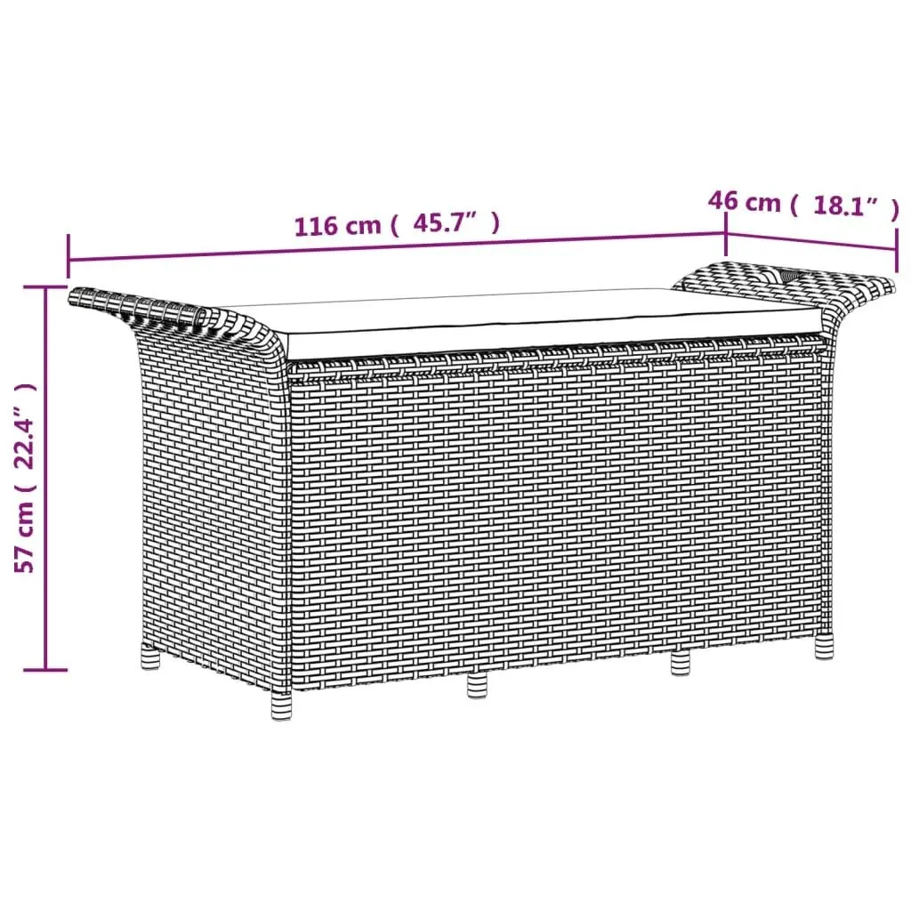 Garden Bench with Cushion Grey 116x46x57 cm Poly Rattan 363418