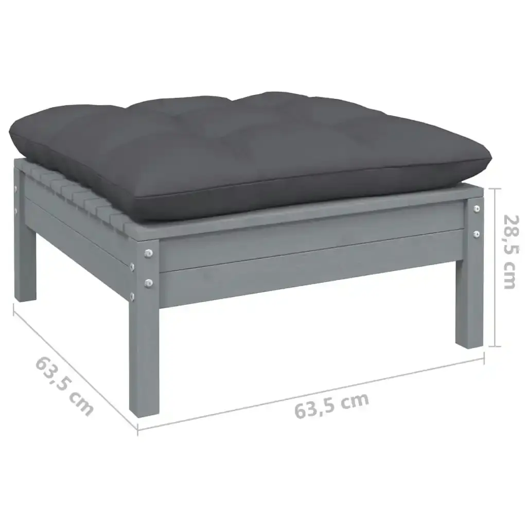 Garden Footstool with Anthracite Cushion Grey Solid Pinewood 806642