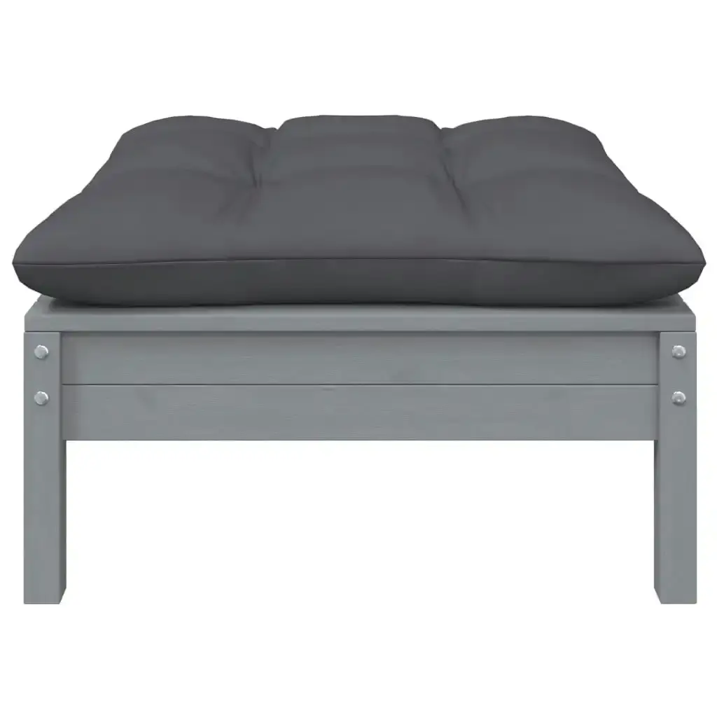 Garden Footstool with Anthracite Cushion Grey Solid Pinewood 806642