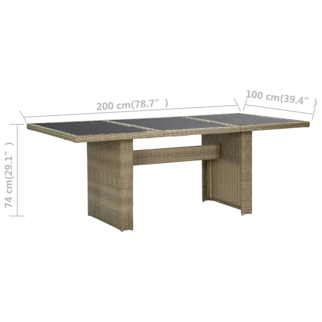 Garden Dining Table Brown 200x100x74 cm Glass and Poly Rattan 310141