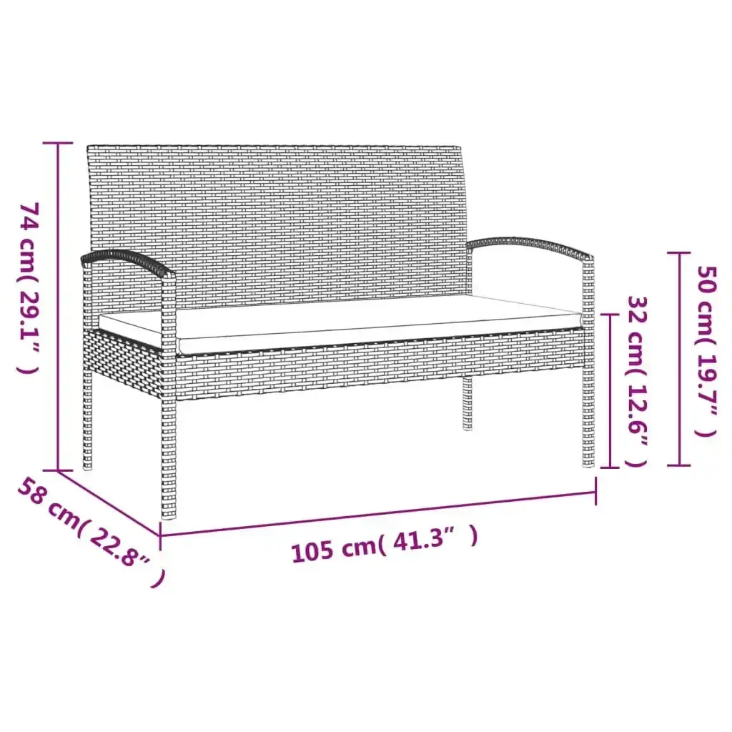 Garden Bench with Cushion Brown 105 cm Poly Rattan 362165