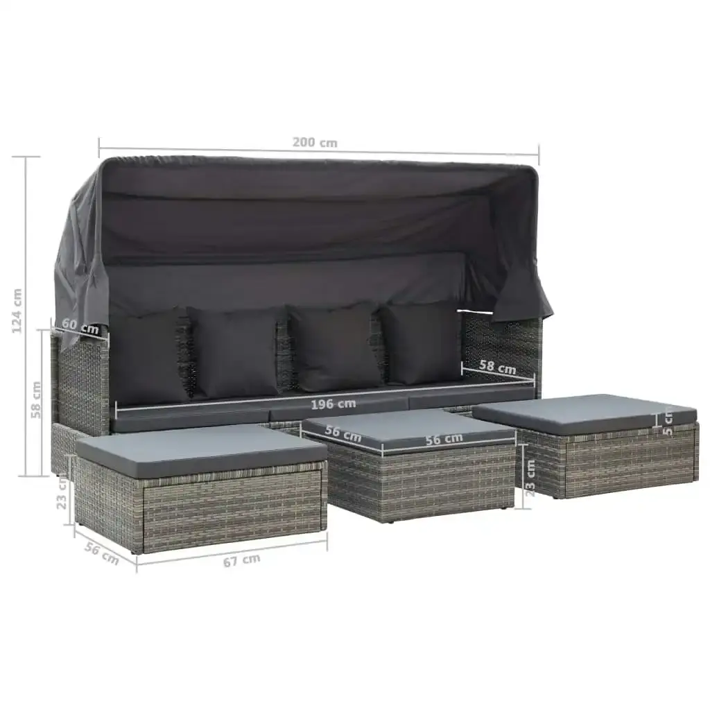 Garden Lounge Bed with Roof Mixed Grey Poly Rattan 46158