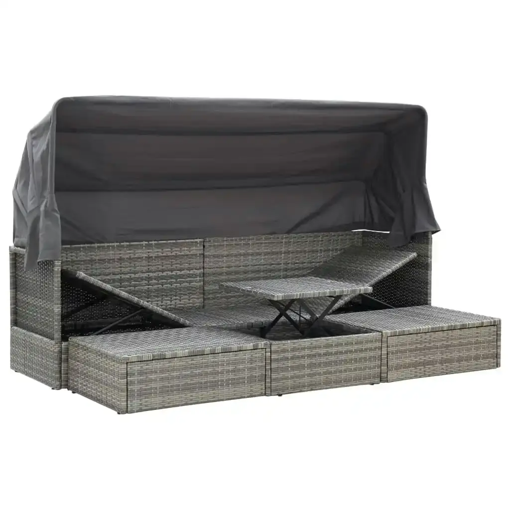 Garden Lounge Bed with Roof Mixed Grey Poly Rattan 46158