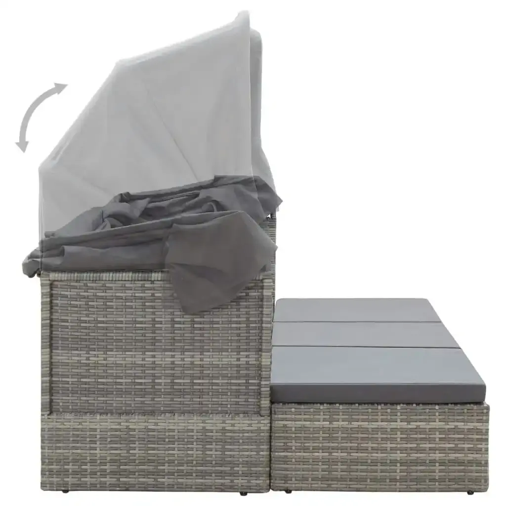 Garden Lounge Bed with Roof Mixed Grey Poly Rattan 46158