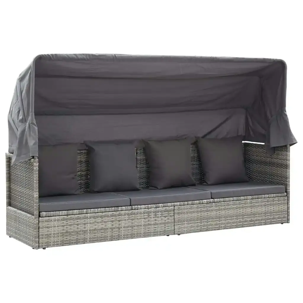 Garden Lounge Bed with Roof Mixed Grey Poly Rattan 46158