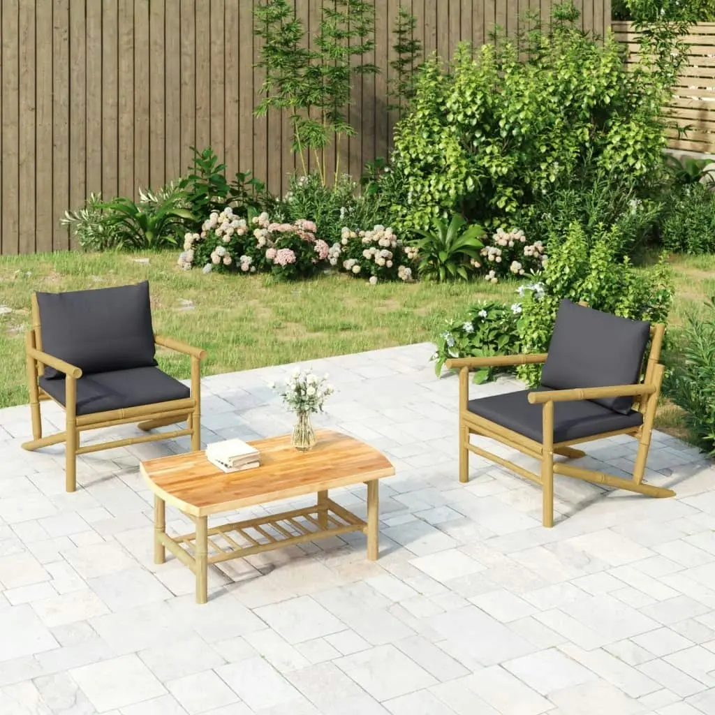 Garden Chairs 2 pcs with Dark Grey Cushions Bamboo 363466