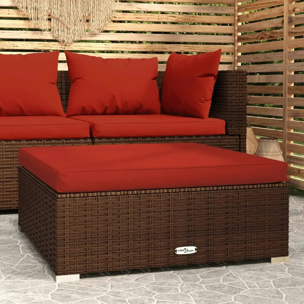 Garden Footrest with Cushion Brown 70x70x30 cm Poly Rattan 317547