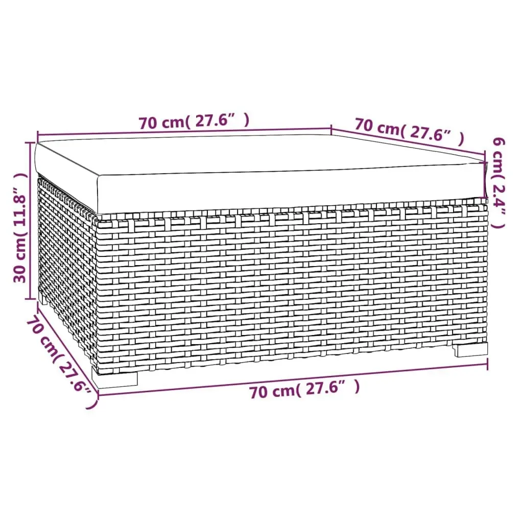 Garden Footrest with Cushion Brown 70x70x30 cm Poly Rattan 317547