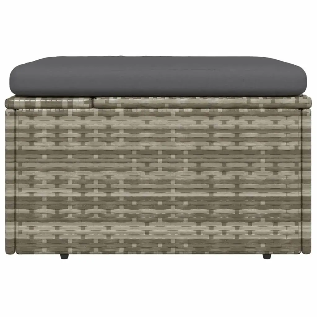 Garden Footrest with Cushion Grey 55x55x30 cm Poly Rattan 318668