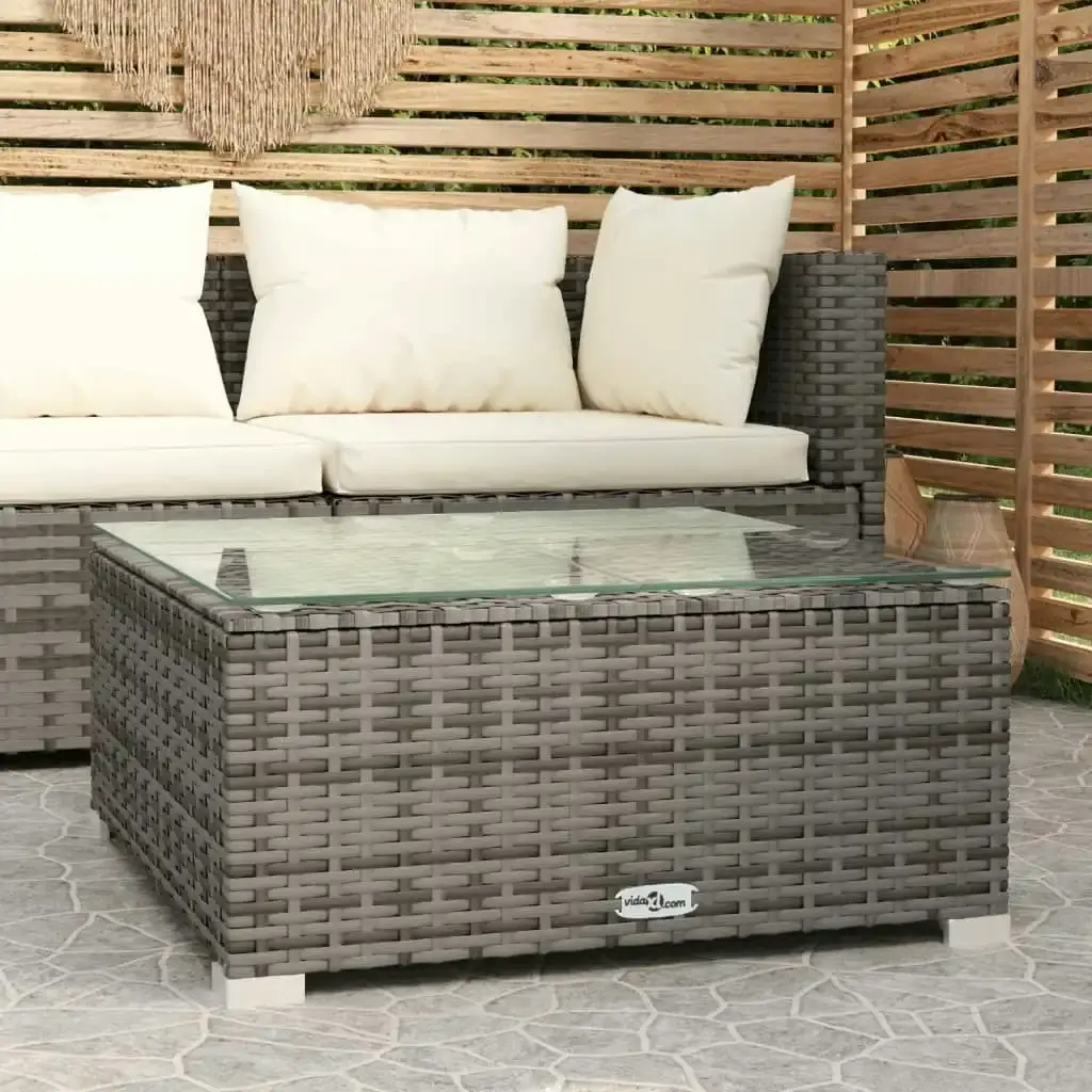 Garden Coffee Table Grey 60x60x30 cm Poly Rattan and Glass 317513