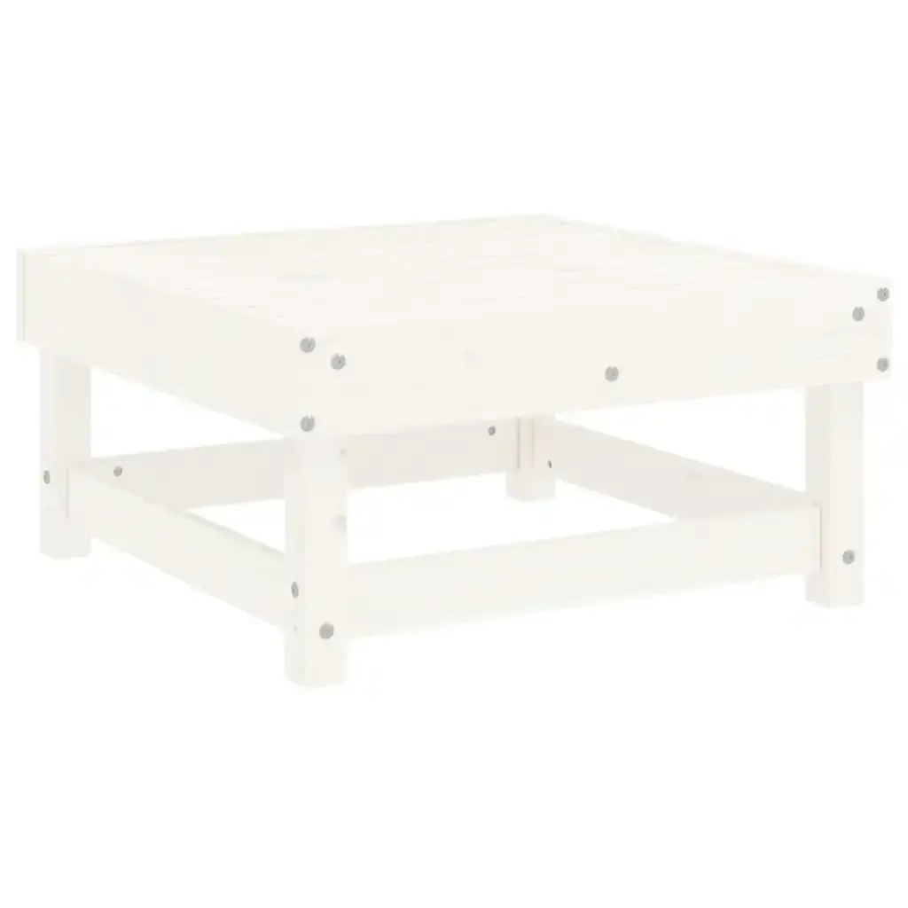 Garden Footstool with Cushion White Solid Wood Pine 825437