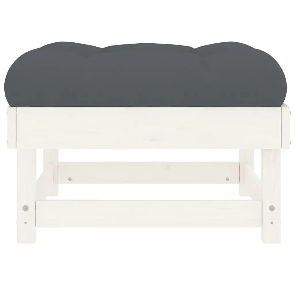 Garden Footstool with Cushion White Solid Wood Pine 825437