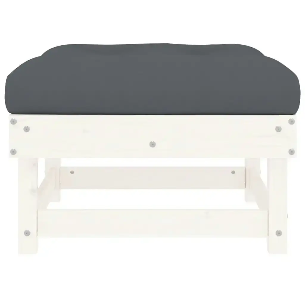 Garden Footstool with Cushion White Solid Wood Pine 825437