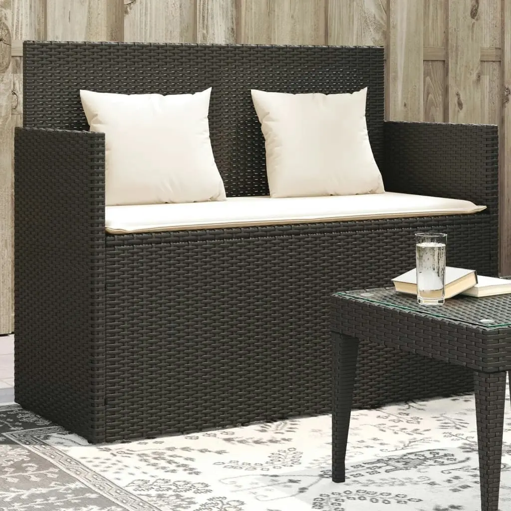 Garden Bench with Cushions Black Poly Rattan 365760