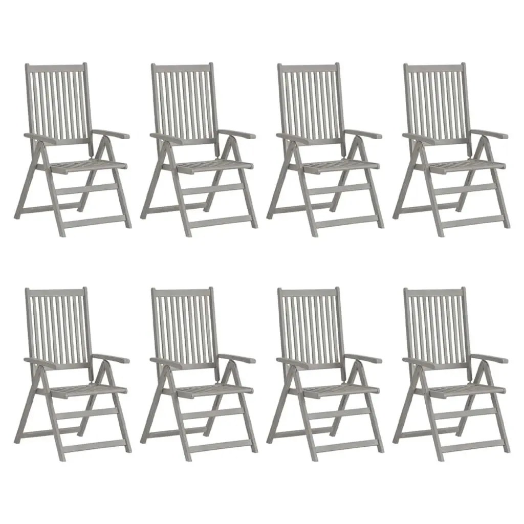 Garden Reclining Chairs with Cushions 8 pcs Grey Solid Wood Acacia 3075142